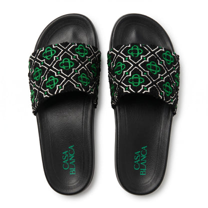 Casablanca Geometric Embroidered Terry Cloth Slides – Black & Green - MASTERPIECE