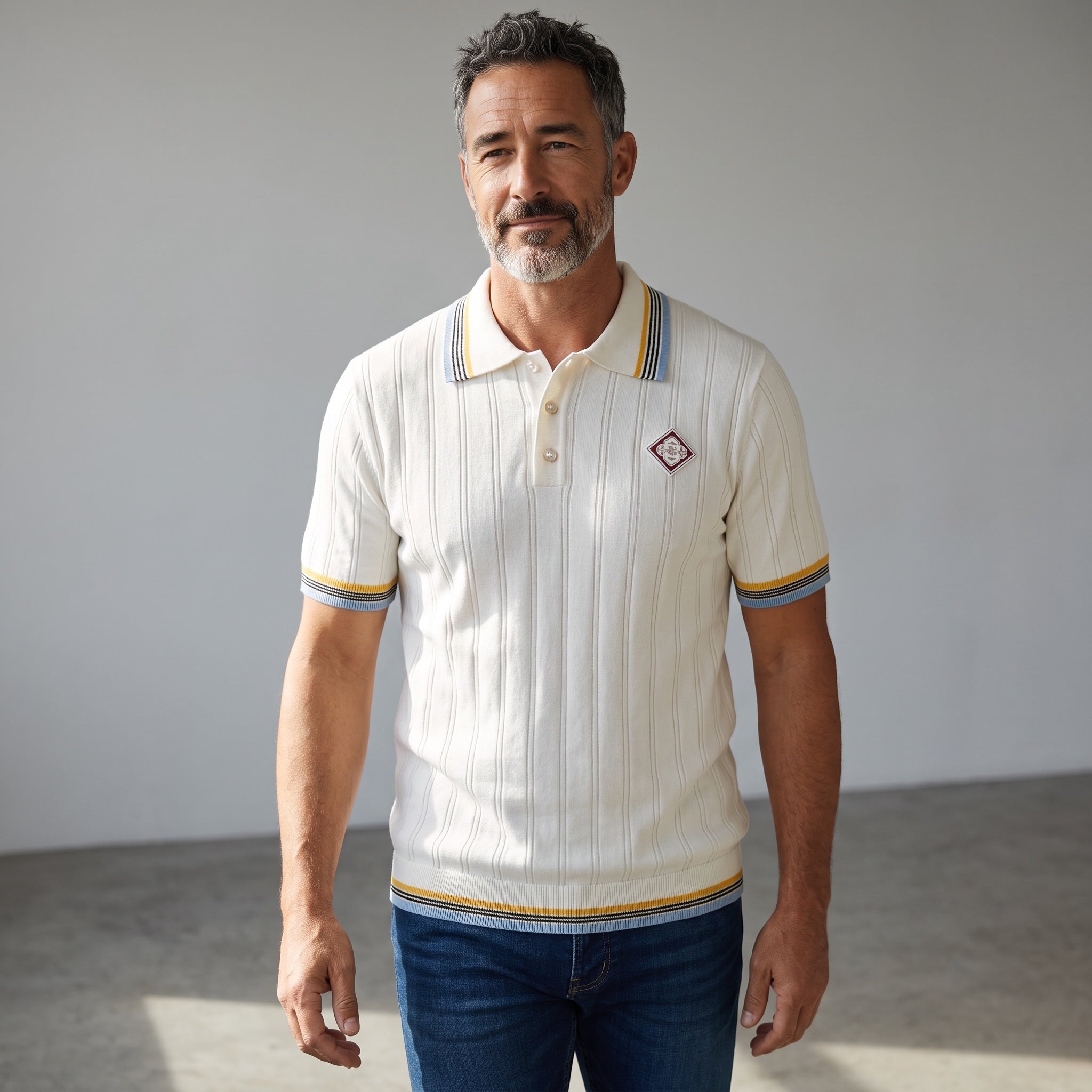 Casablanca Polo – White Ribbed Stripe Collar 👕 - MASTERPIECE