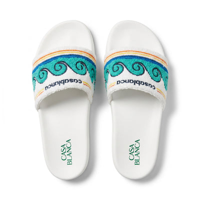 Casablanca White Terry Cloth Logo Slides - MASTERPIECE
