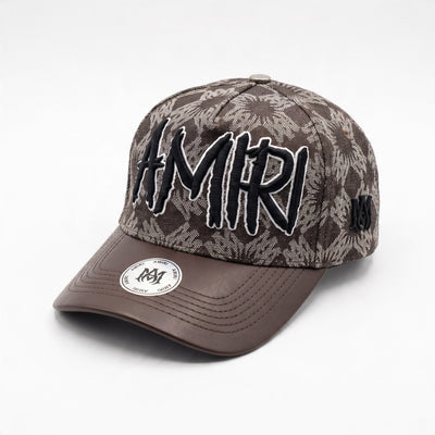 Amiri brown palm-pattern baseball cap with embroidered logo and brown brim