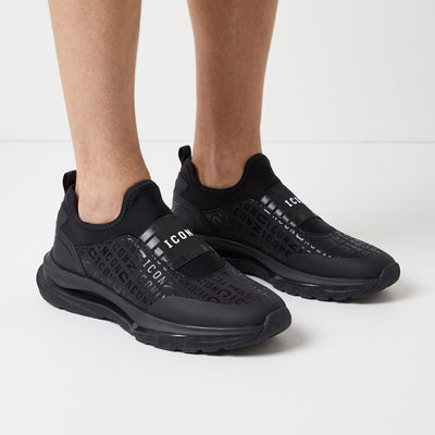 Black Dsquared2 slip-on trainers with ICON strap and repeated logo print