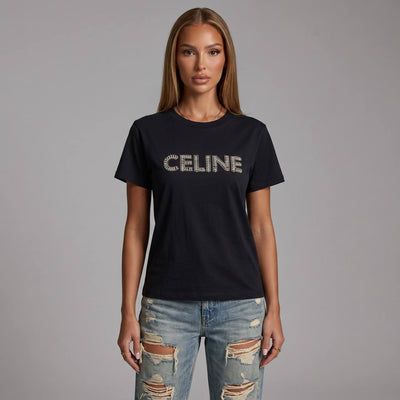 Celine Black Rhinestone Logo T-Shirt 🖤✨💎 - MASTERPIECE