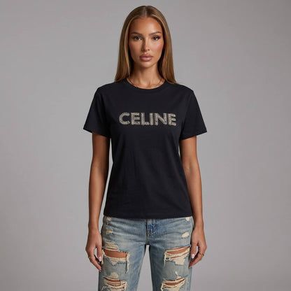 Celine Black Rhinestone Logo T-Shirt 🖤✨💎 - MASTERPIECE
