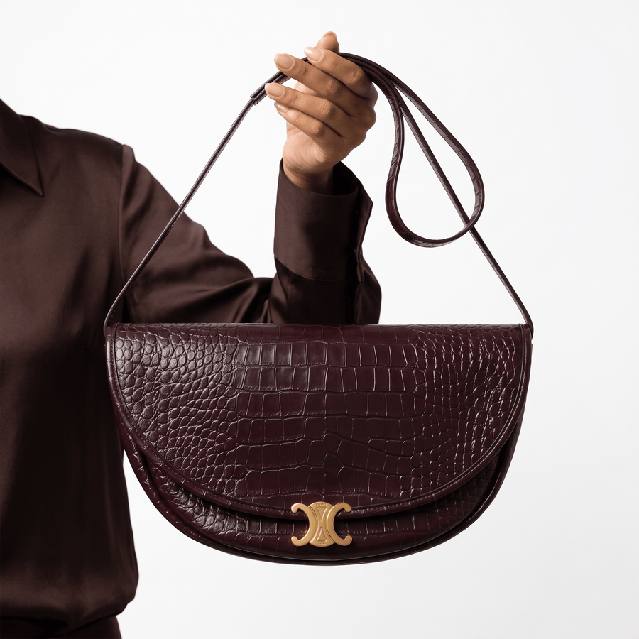 Celine Croc Triomphe Little Halfmoon Bag — Burgundy