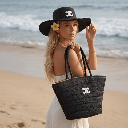 Celine - Inspired Black Raffia Beach Tote – Elegant Summer Shoulder Bag 🖤🏖️ - MASTERPIECE