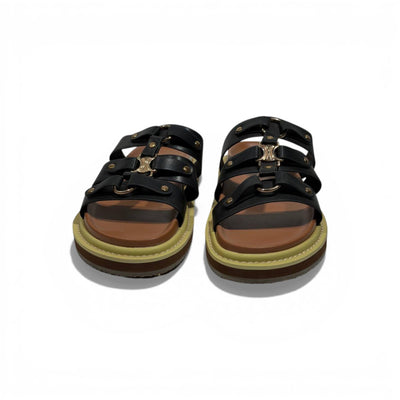 Celine Multi-Strap Leather Sandals – Black Luxury Designer Slides 🖤✨ | Premium Summer Comfort Sandals - MASTERPIECE
