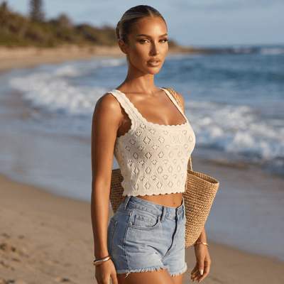 🤍 Celine Openwork Knit Crop Top ✨one size - MASTERPIECE