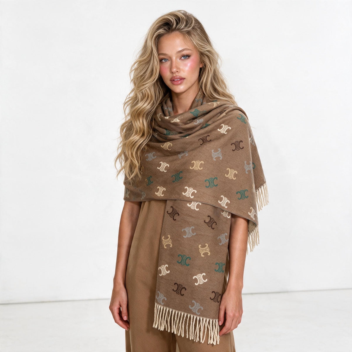 Celine Triomphe Fringe Shawl — Brown - MASTERPIECE
