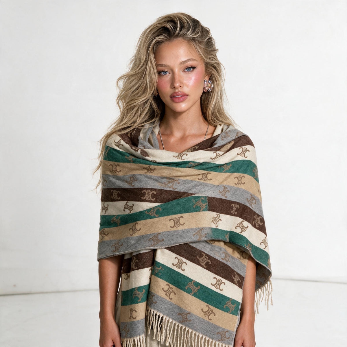 Celine Triomphe Fringe Shawl — Brown - MASTERPIECE