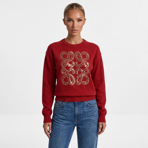 Loewe Crewneck Sweater – Red Sequin Anagram ✨