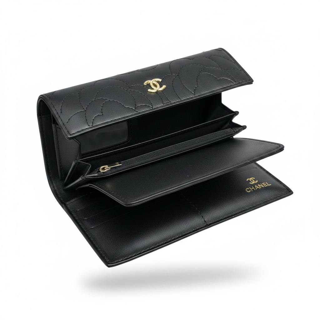 Chanel Black Camellia Long Wallet 🖤✨ Luxury Designer Wallet for Women - MASTERPIECE