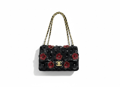 Chanel Camellia Floral Chain Bag – Black & Burgundy 🌺🖤 - MASTERPIECE
