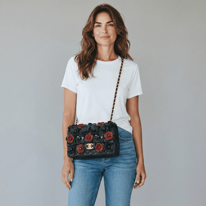 Chanel Camellia Floral Chain Bag – Black & Burgundy 🌺🖤 - MASTERPIECE