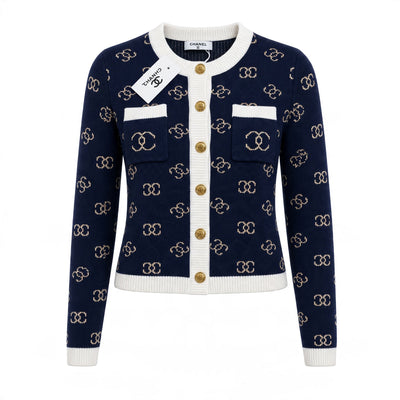 Chanel Cardigan – Navy CC Logo Knit - MASTERPIECE