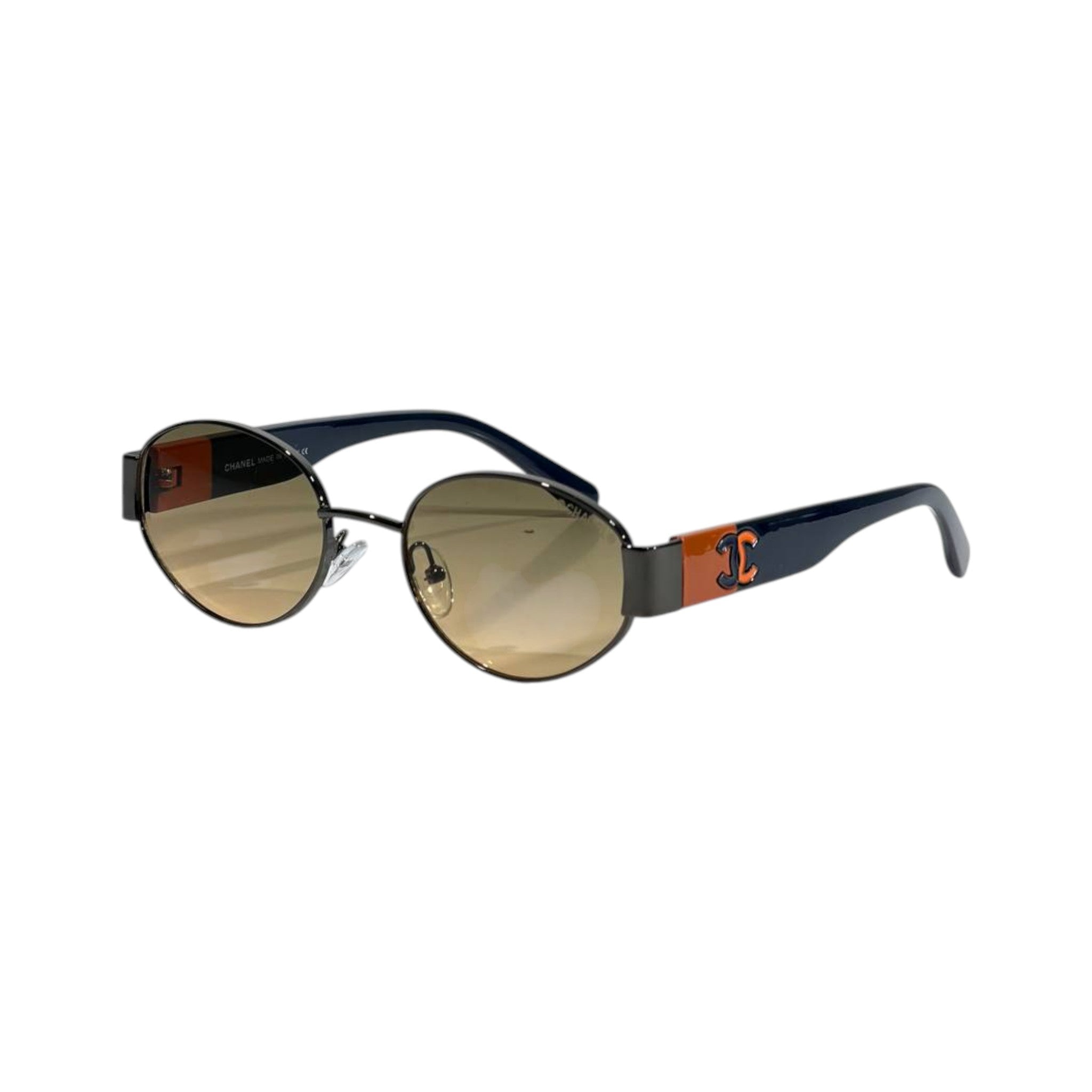 Chanel Inspired Round Sunglasses – Navy & Orange Statement Look 🧡💙 - MASTERPIECE