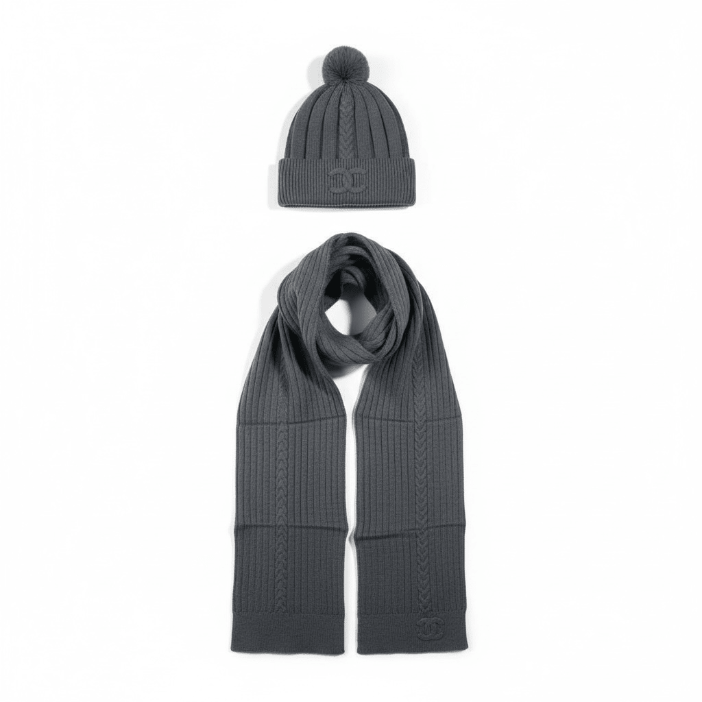 Chanel Knit Beanie & Scarf Set — Grey - MASTERPIECE