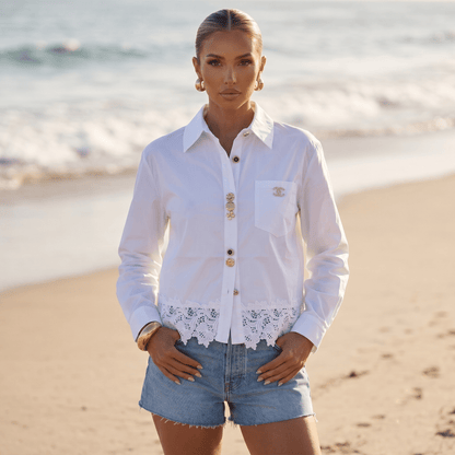 Chanel Lace Hem Button-Up Shirt 🤍✨ - MASTERPIECE