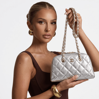 Chanel Metallic Silver Quilted Chain Bowling Bag ✨🩶 - MASTERPIECE