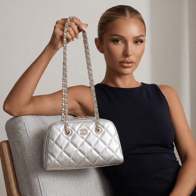 Chanel Metallic Silver Quilted Chain Bowling Bag ✨🩶 - MASTERPIECE