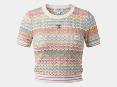 Chanel Pastel Chevron Knit Short Sleeve Top 🌸🩵✨ - MASTERPIECE