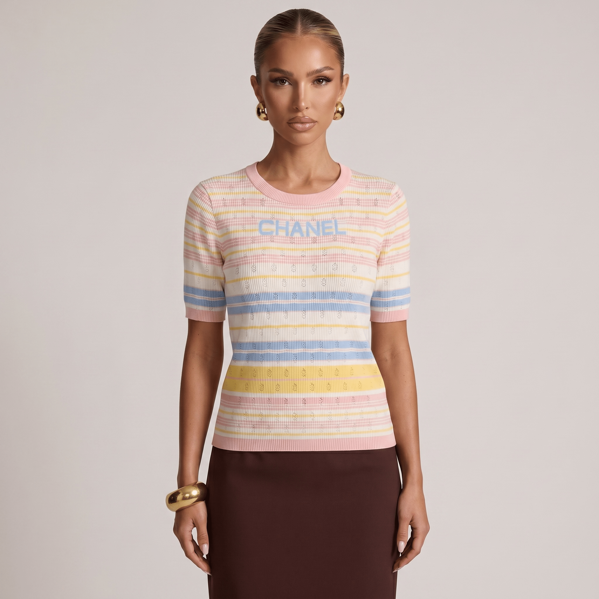 🌸 Chanel Pastel Stripe Ribbed Knit Top - MASTERPIECE