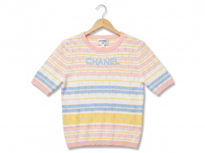 🌸 Chanel Pastel Stripe Ribbed Knit Top - MASTERPIECE