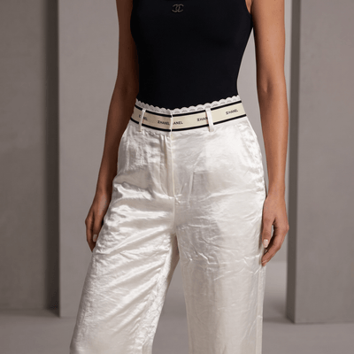 Chanel Pearl Satin Wide-Leg Trousers 🤍✨ - MASTERPIECE