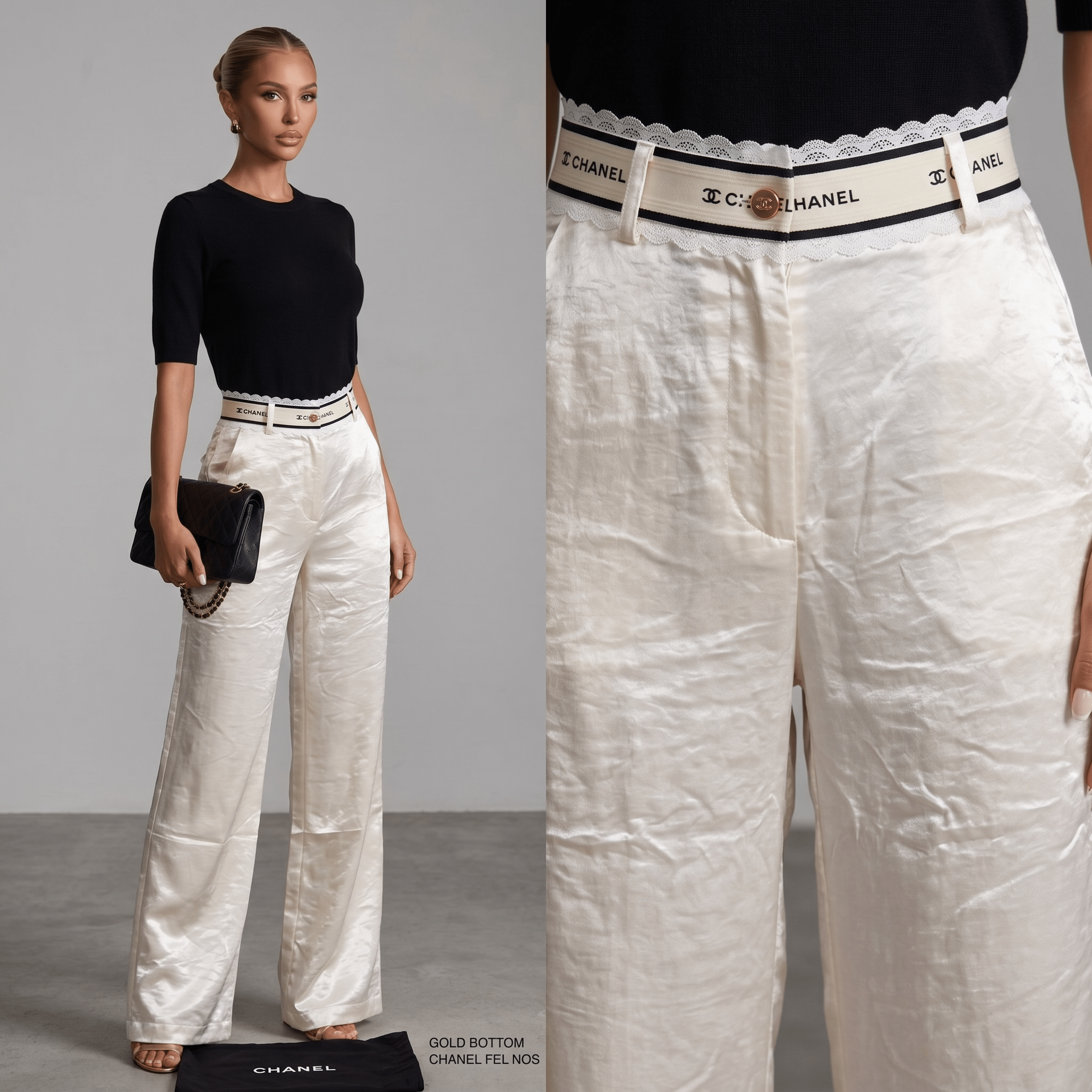 Chanel Pearl Satin Wide-Leg Trousers 🤍✨ - MASTERPIECE