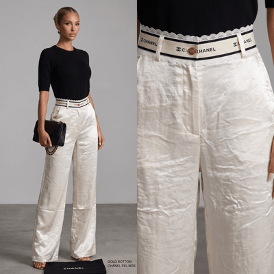 Chanel Pearl Satin Wide-Leg Trousers 🤍✨ - MASTERPIECE