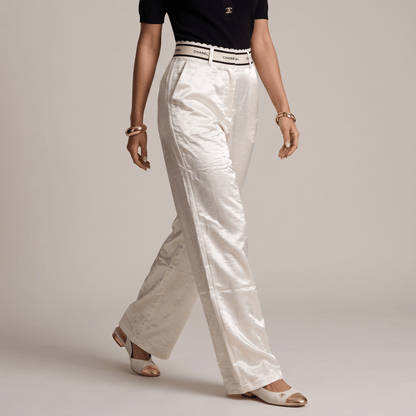 Chanel Pearl Satin Wide-Leg Trousers 🤍✨ - MASTERPIECE