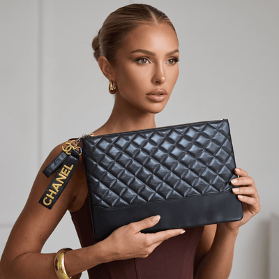 ✨ Chanel Quilted Leather Large Zip Pouch – Black - MASTERPIECE
