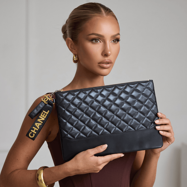 ✨ Chanel Quilted Leather Large Zip Pouch – Black