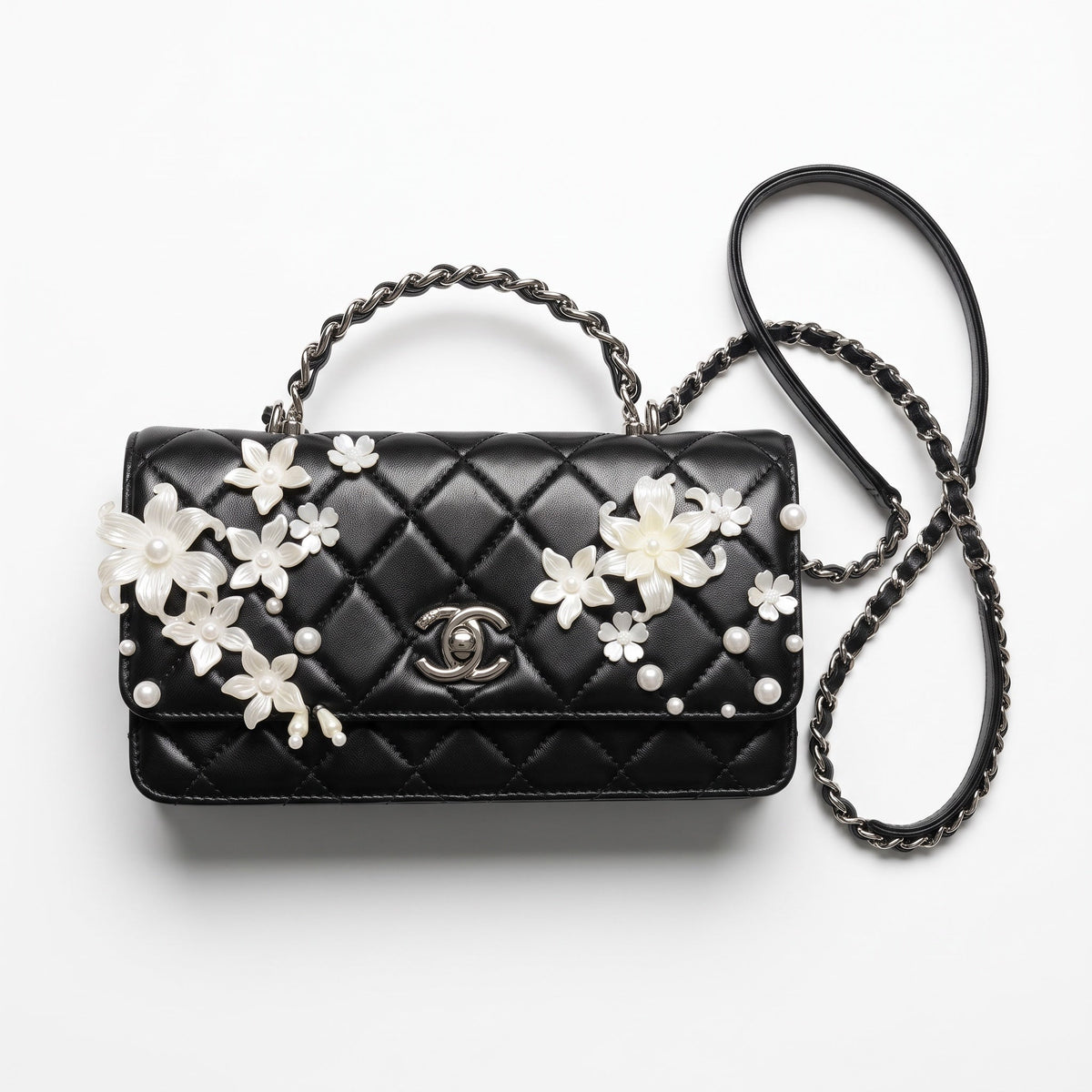 Chanel Quilted Top-Handle Bag – Black Floral 🌸🖤 - MASTERPIECE