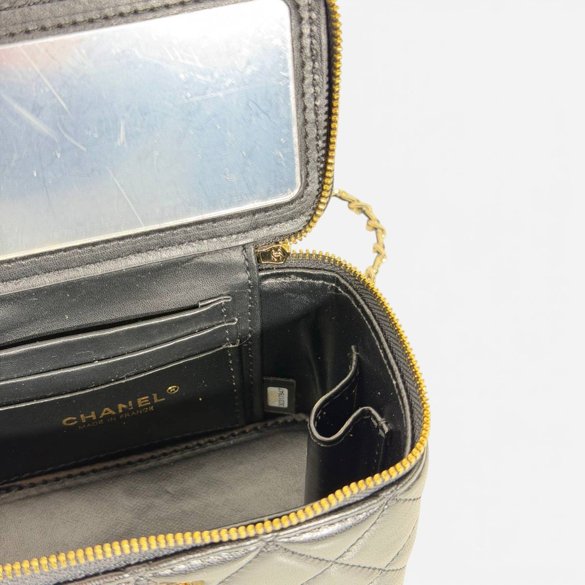 Chanel Quilted Vanity Case with Top Handle and Mirror — Black & Gold - MASTERPIECE