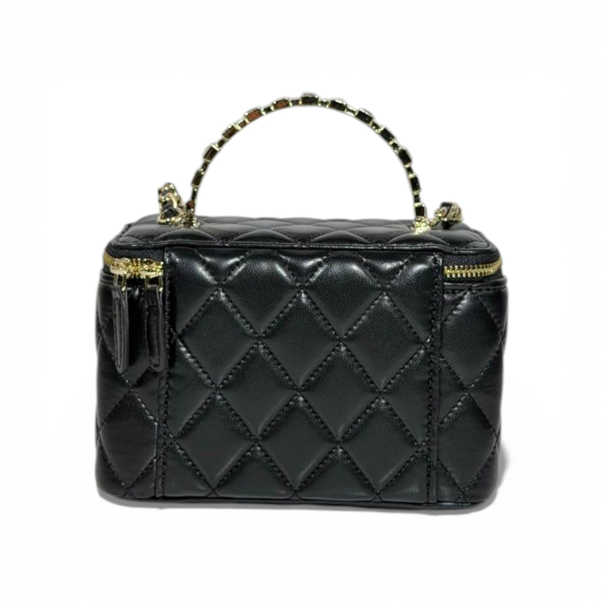 Chanel Quilted Vanity Case with Top Handle and Mirror — Black & Gold - MASTERPIECE