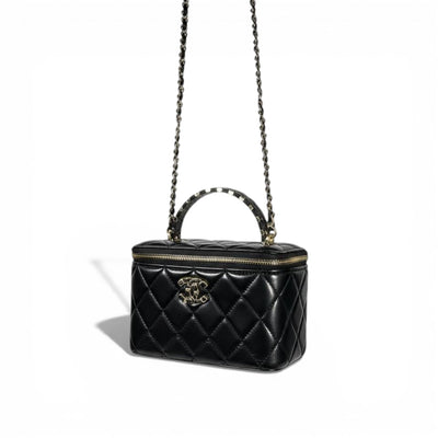 Chanel Quilted Vanity Case with Top Handle and Mirror — Black & Gold - MASTERPIECE
