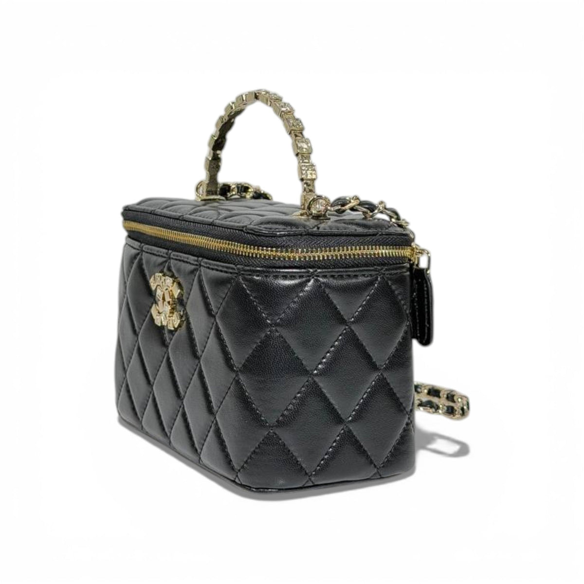 Chanel Quilted Vanity Case with Top Handle and Mirror — Black & Gold - MASTERPIECE