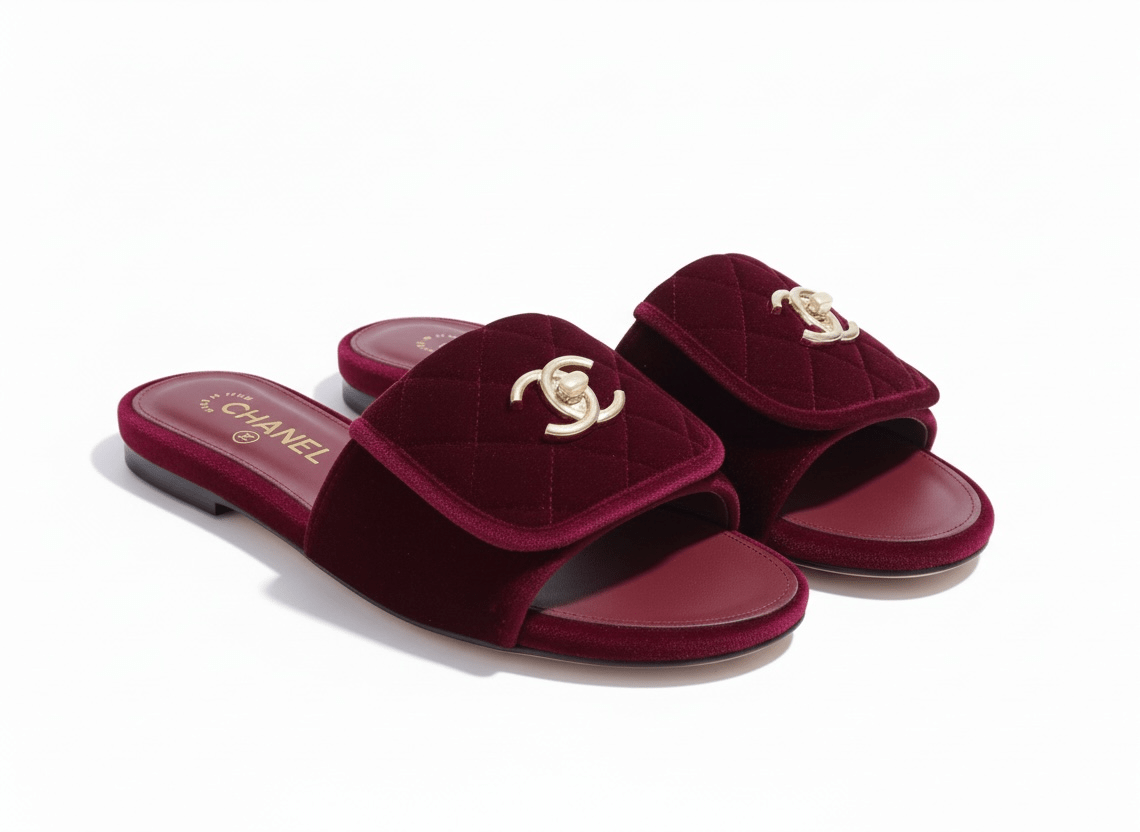 CHANEL Quilted Velvet Slides – Burgundy ❤️✨ | Luxe Comfort Icon - MASTERPIECE
