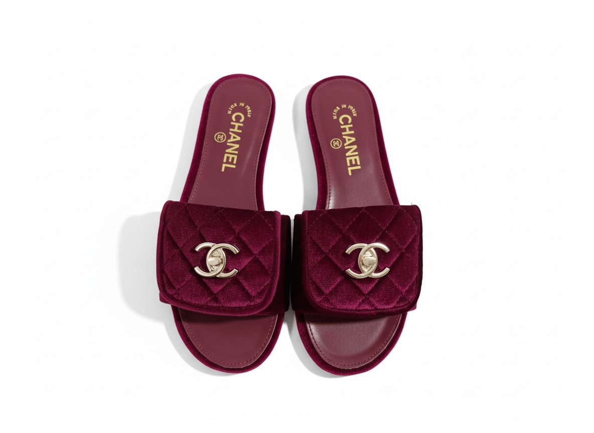 CHANEL Quilted Velvet Slides – Burgundy ❤️✨ | Luxe Comfort Icon - MASTERPIECE