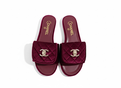 CHANEL Quilted Velvet Slides – Burgundy ❤️✨ | Luxe Comfort Icon - MASTERPIECE