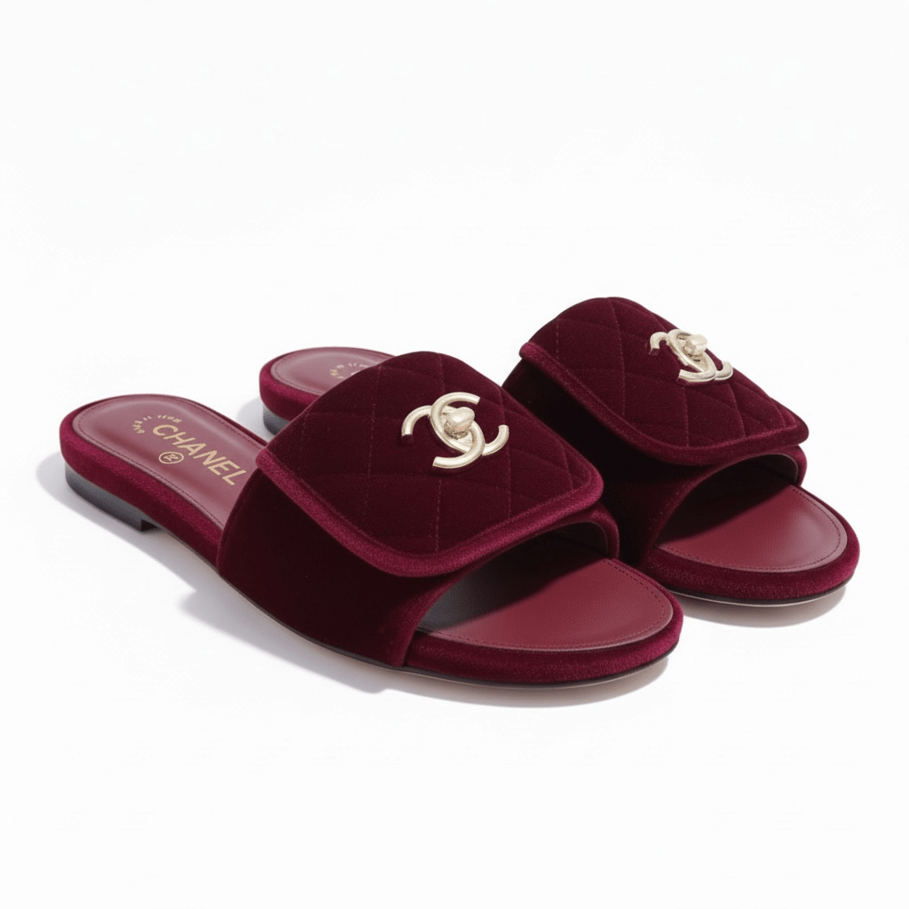 CHANEL Quilted Velvet Slides – Burgundy ❤️✨ | Luxe Comfort Icon - MASTERPIECE