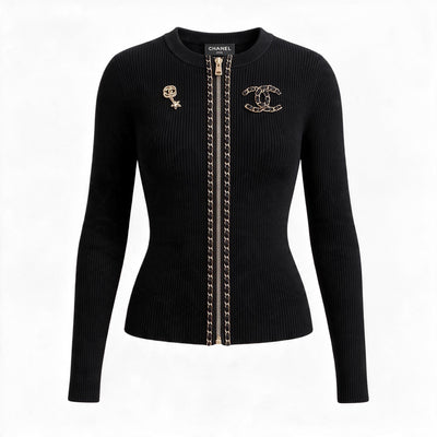 Chanel Ribbed Zip Cardigan – Black Gold - MASTERPIECE
