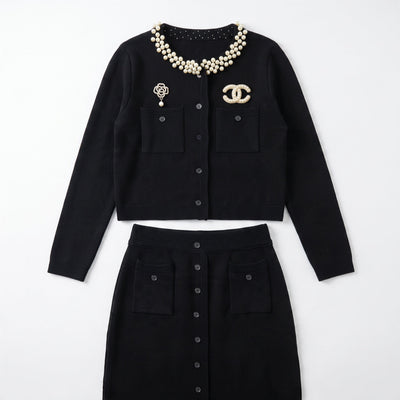 Chanel set skirt and cardigan– Black Pearl Collar - MASTERPIECE