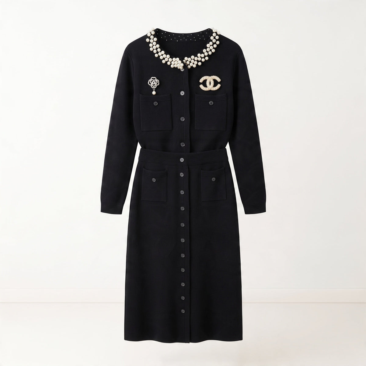 Chanel set skirt and cardigan– Black Pearl Collar - MASTERPIECE
