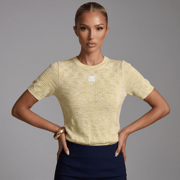 💛 Chanel Textured Knit Top – Butter Yellow