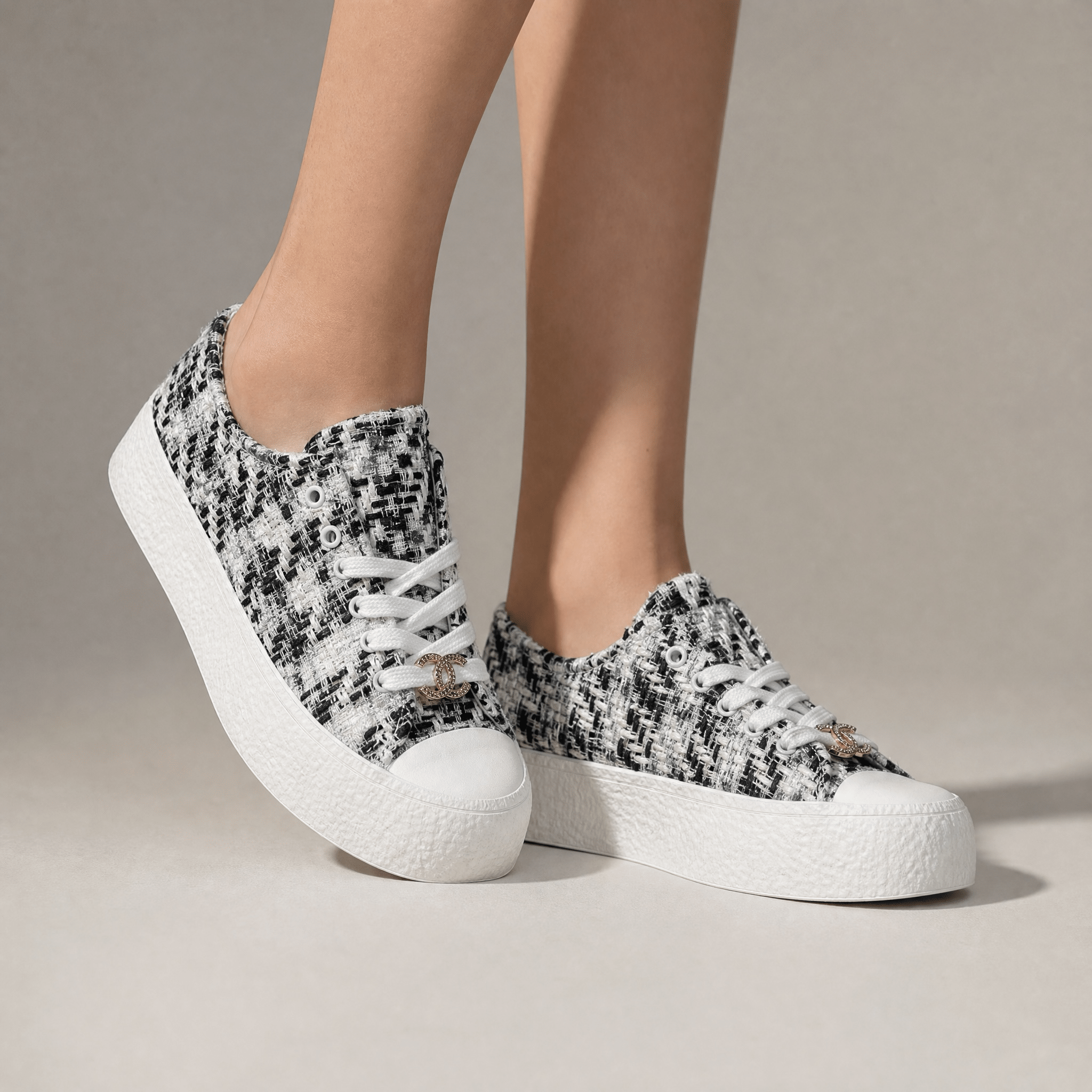 Chanel Tweed Platform Sneakers – Black & White Luxe Edition 🤍🖤 - MASTERPIECE