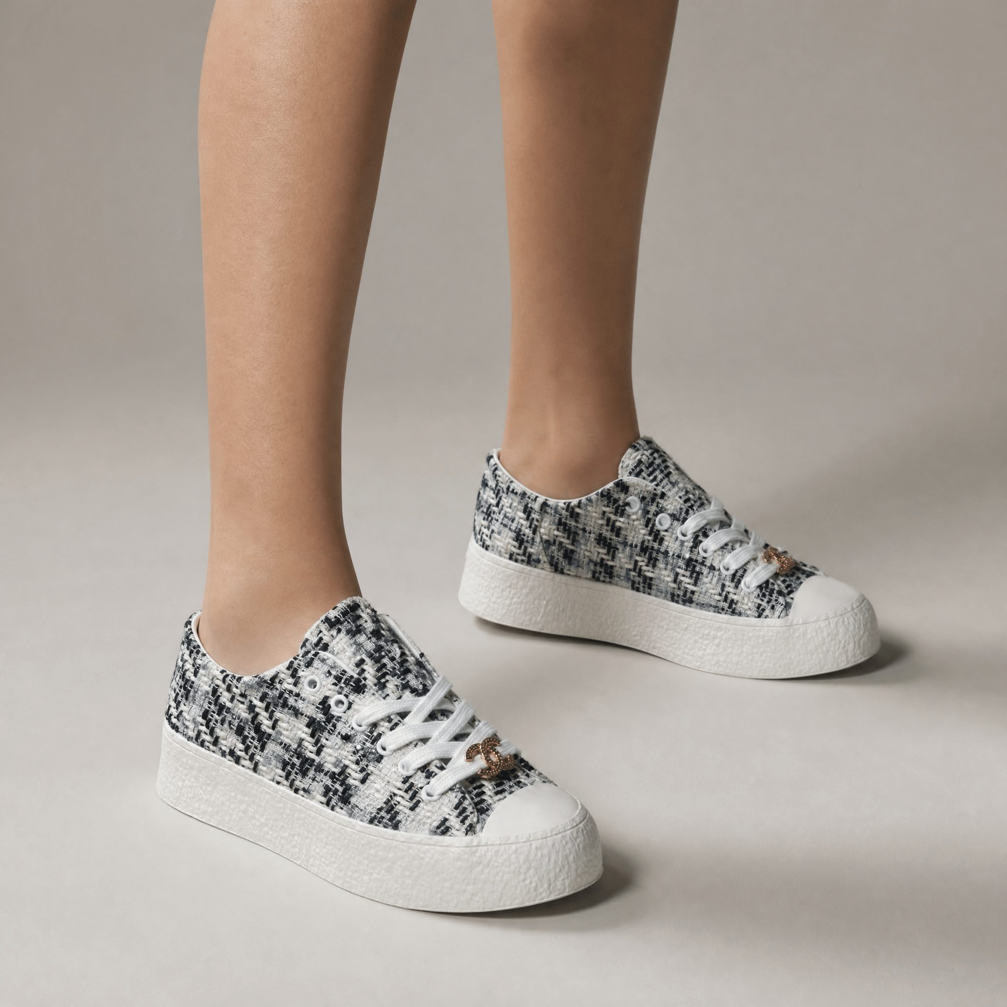 Chanel Tweed Platform Sneakers – Black & White Luxe Edition 🤍🖤 - MASTERPIECE
