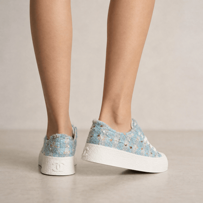 Chanel Tweed Platform Sneakers – Sky Blue Glam Edition 💎🩵 - MASTERPIECE