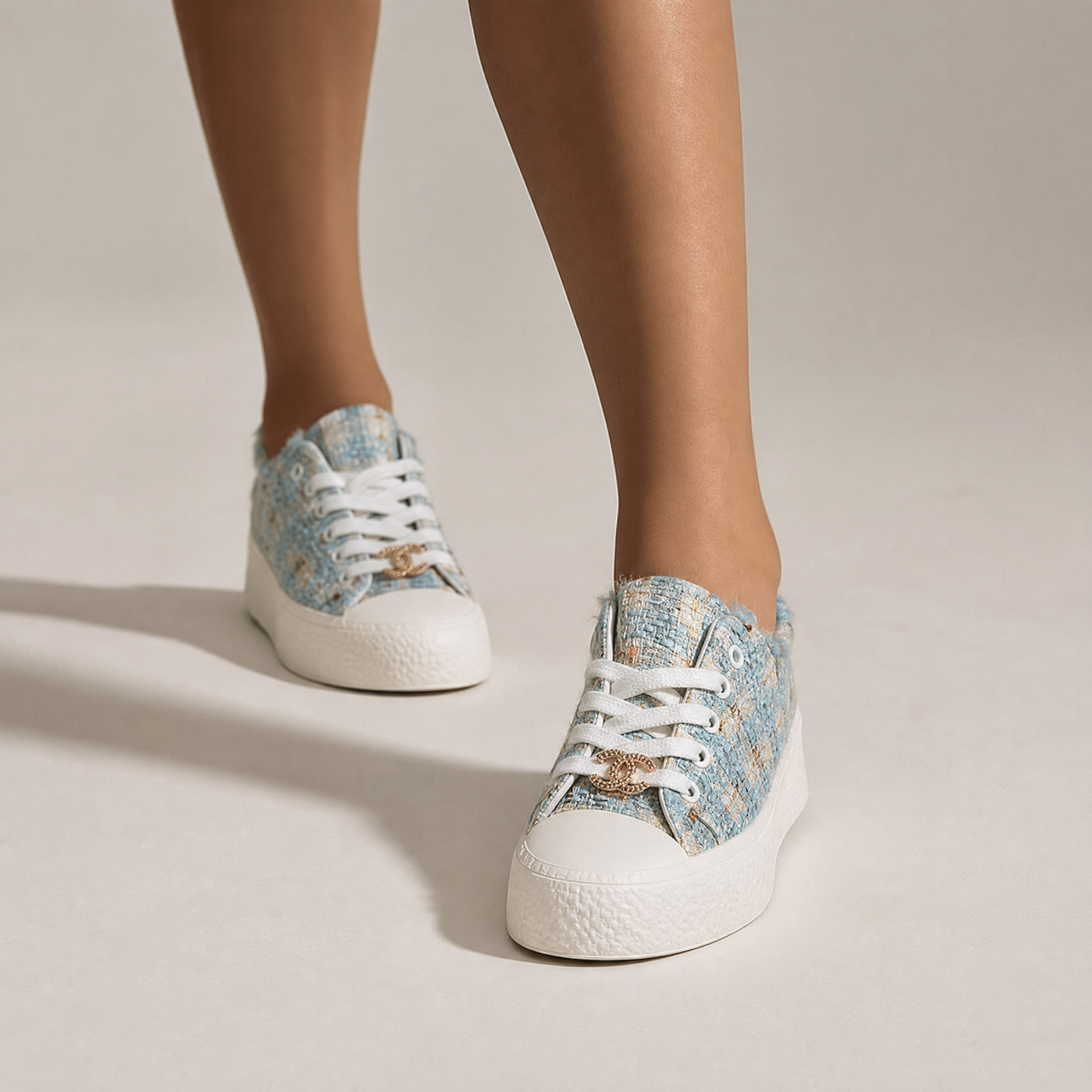 Chanel Tweed Platform Sneakers – Sky Blue Glam Edition 💎🩵 - MASTERPIECE