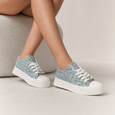 Chanel Tweed Platform Sneakers – Sky Blue Glam Edition 💎🩵 - MASTERPIECE